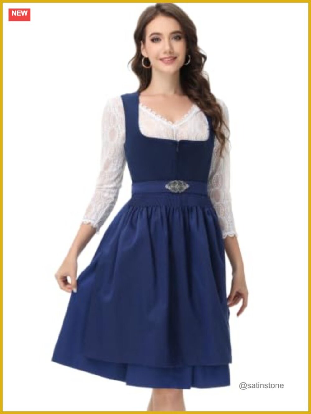Authentic Dirndl Dress Bavarian Oktoberfest Costume with Apron